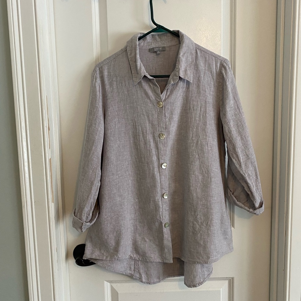 Habitat Light Gray Linen Blend Long Line Shirt